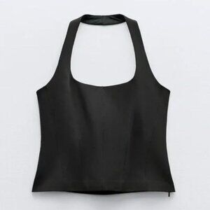 Zara NWT Black Corset Halter Top